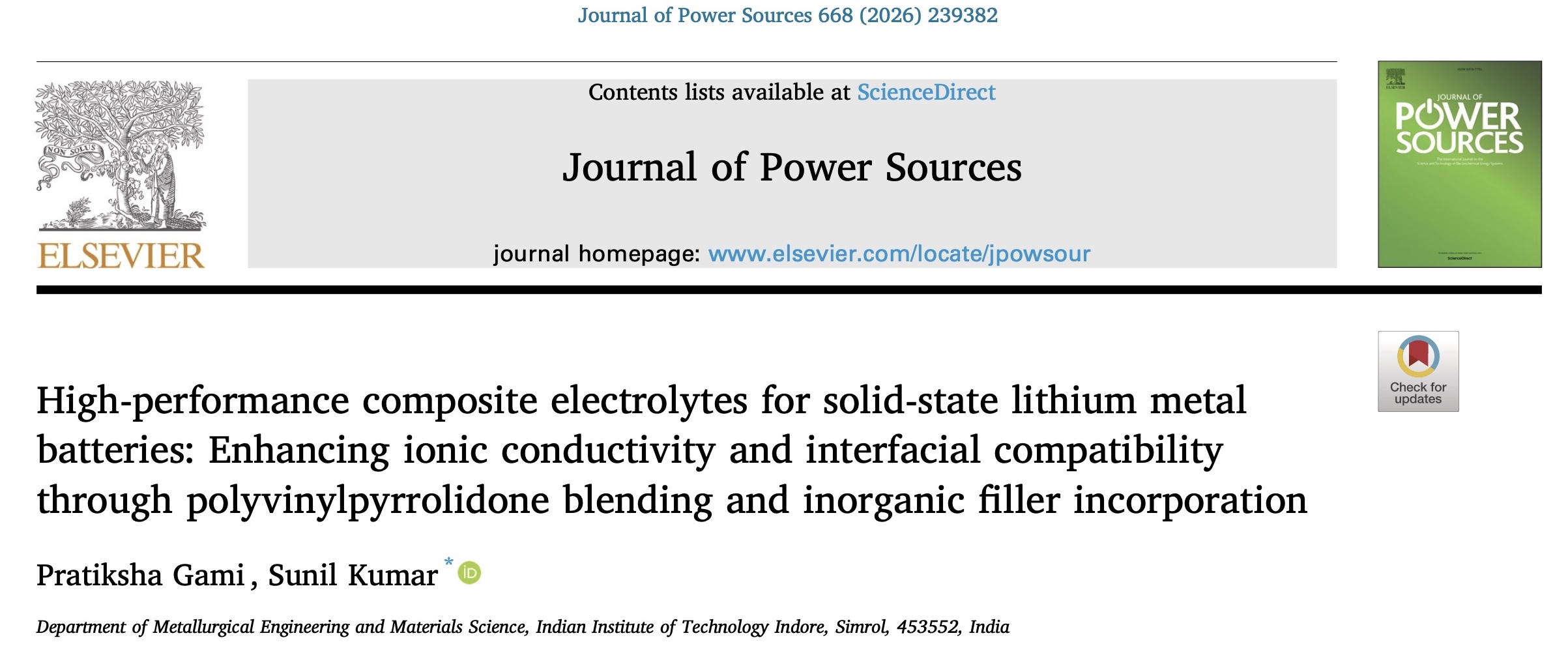 Journal of Power Sources Publication